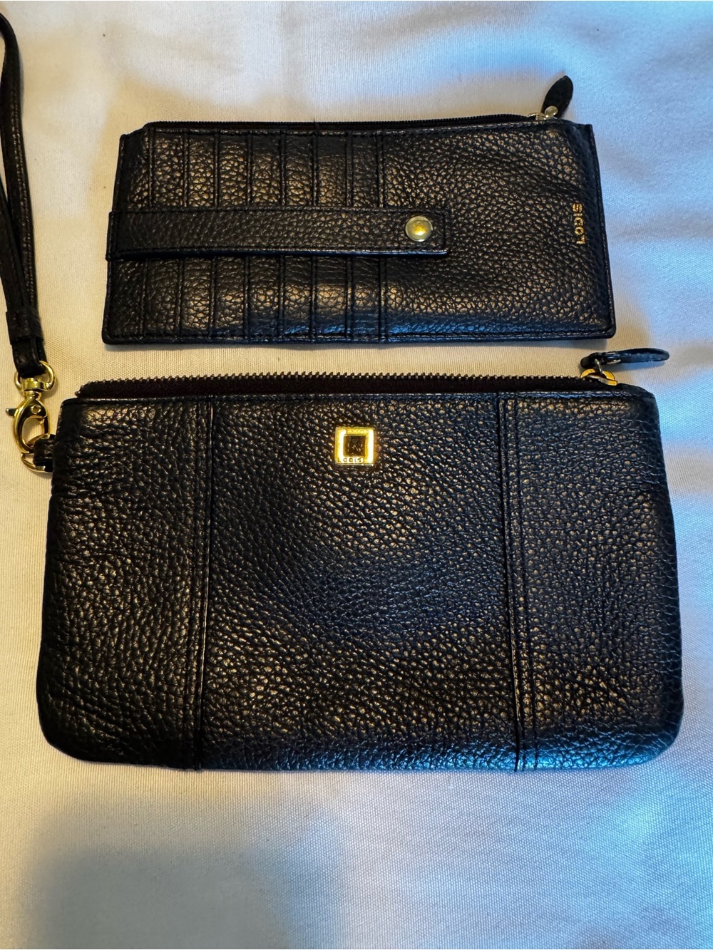 Lodis Black Pebbled Leather Wristlet with Gold Hardware